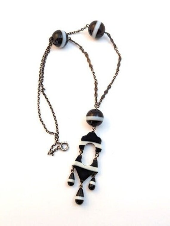 Victorian Banded Scottish Agate Necklace in Silve… - image 5