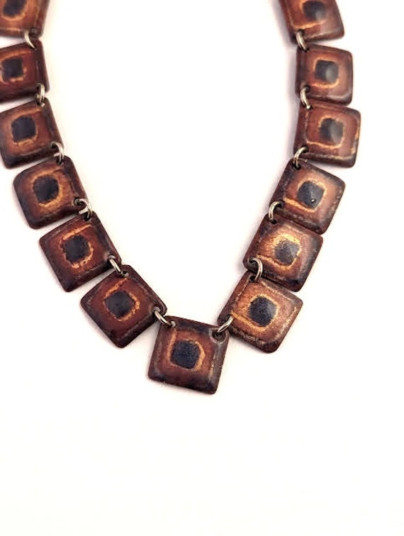 Vintage Enamel Necklace in Copper, 1970's - image 4