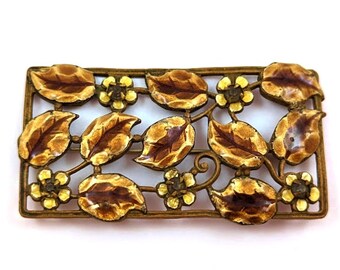Art Nouveau Enamel Brooch in Brass, 1920's