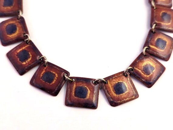 Vintage Enamel Necklace in Copper, 1970's - image 3