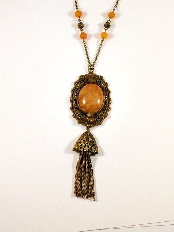 Czech Glass Necklace in Brass, 1930's