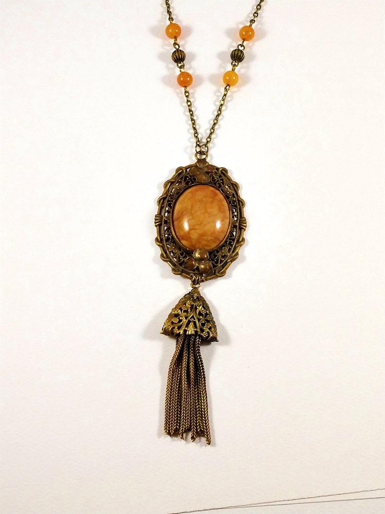 1930/'s Czech Glass Necklace in Brass