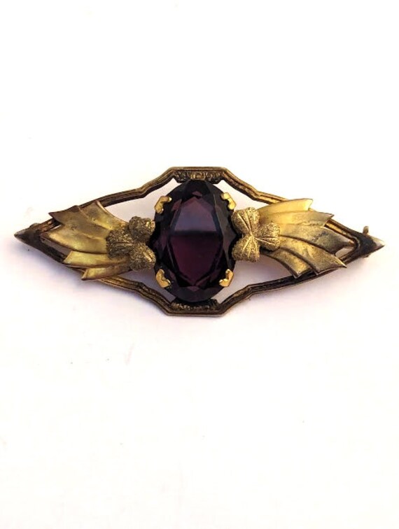 Art Nouveau Czech Glass Pin in Brass, 1930's - image 2