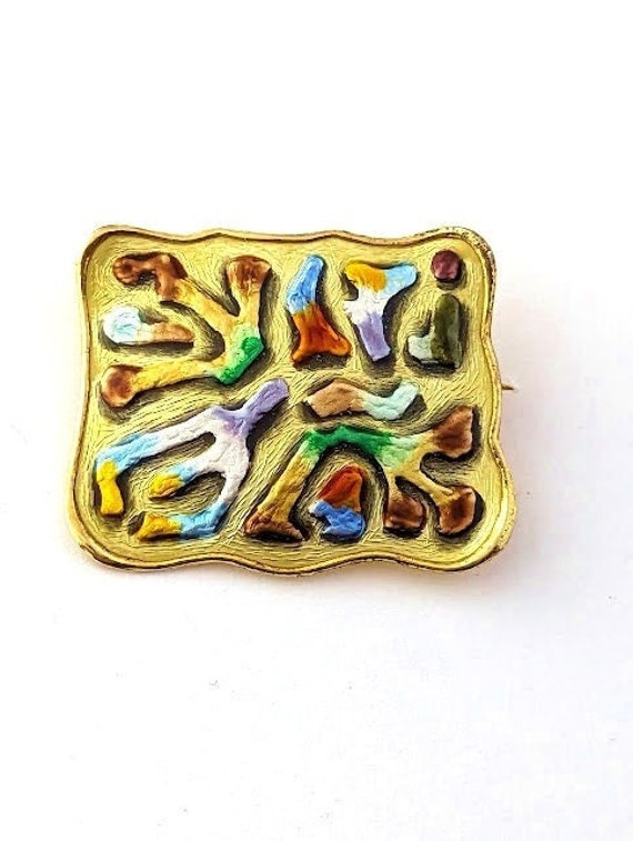 Vintage Modernist Enamel Balle Pin in Sterling Si… - image 1