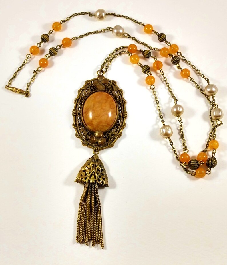 1930/'s Czech Glass Necklace in Brass