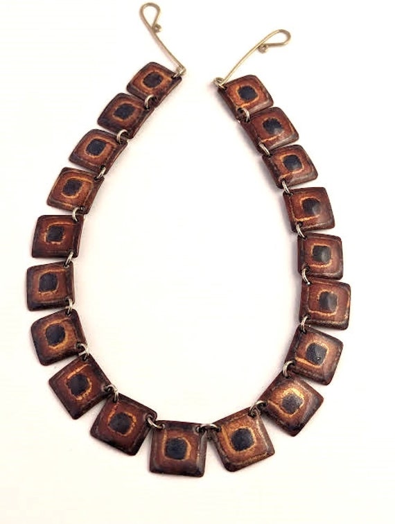 Vintage Enamel Necklace in Copper, 1970's - image 2
