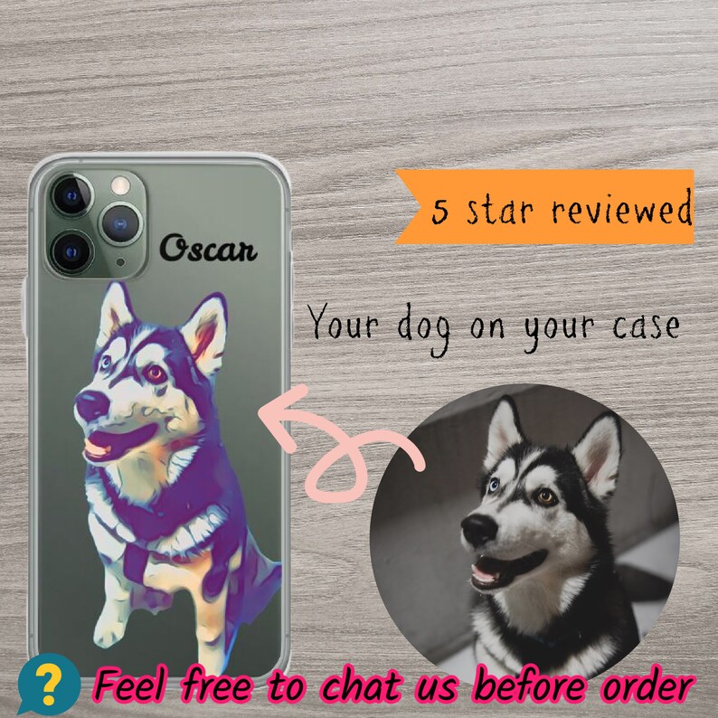 Clear case Cartoon art iPhone Case \u2022 Polycarbonate material \u2022 Customized \u2022 Pet loss \u2022 Memorial gift \u2022 Custom Pet Portrait