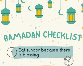 Ramadan Checklist Islamic Bookmark | Great Ramadan Gift | Download and Print (PDF & PNG) files