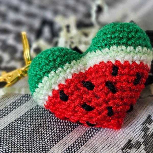 Watermelon Squeezable Crochet Keyring | Pocket Hug | I stand with Palestine | Colors of Resistance | Available with Watermelon Scent |