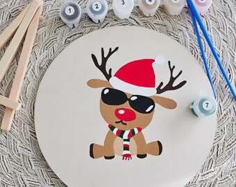 Paint By Numbers Reindeer Kit | DIY craft kit for Adults | Holiday Gift | Custom Initial available