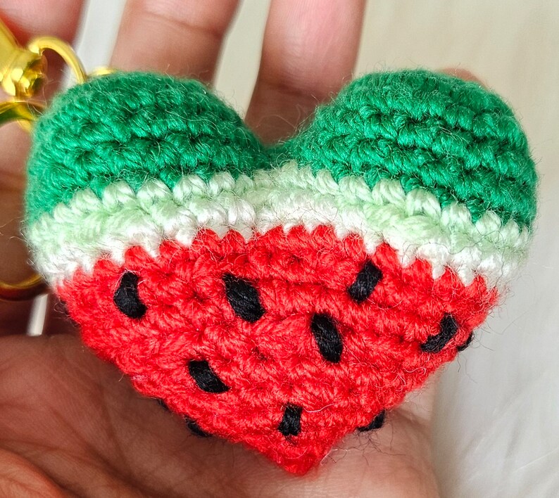 Watermelon Squeezable Crochet Keyring Pocket Hug I stand with Palestine Colors of Resistance Available with Watermelon Scent image 3