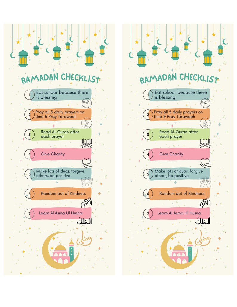 Ramadan Checklist Islamic Bookmark Great Ramadan Gift Download and ...