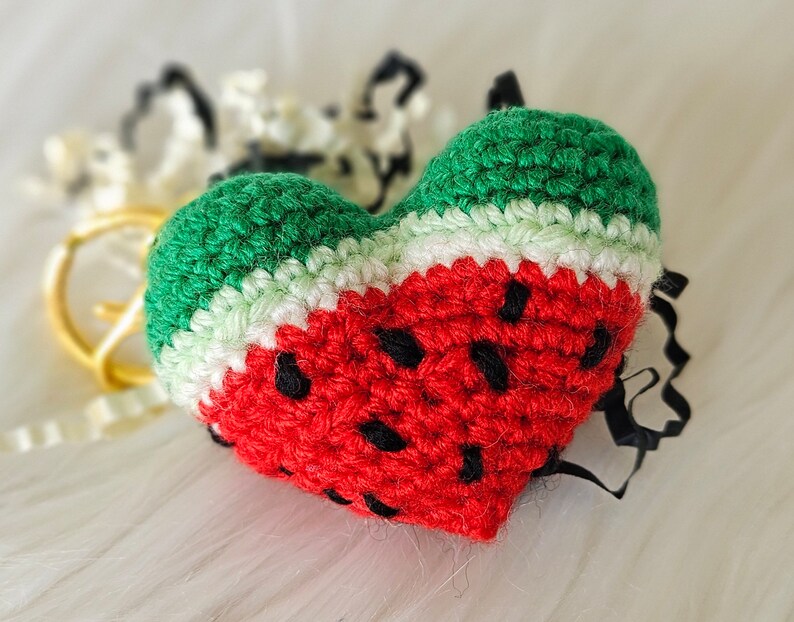 Watermelon Squeezable Crochet Keyring Pocket Hug I stand with Palestine Colors of Resistance Available with Watermelon Scent image 2