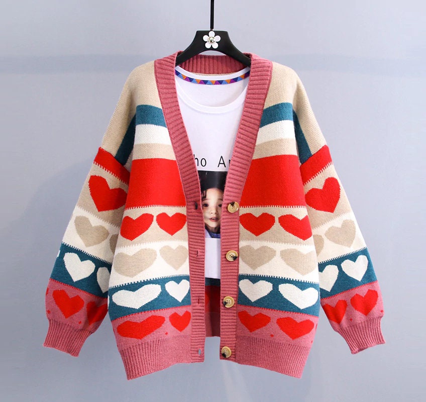 Heart Sweater Cardigan Long Sleeve | Etsy