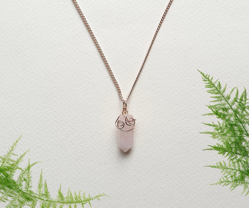 Rose Quartz Pendant Rose Gold Sterling Silver Necklace