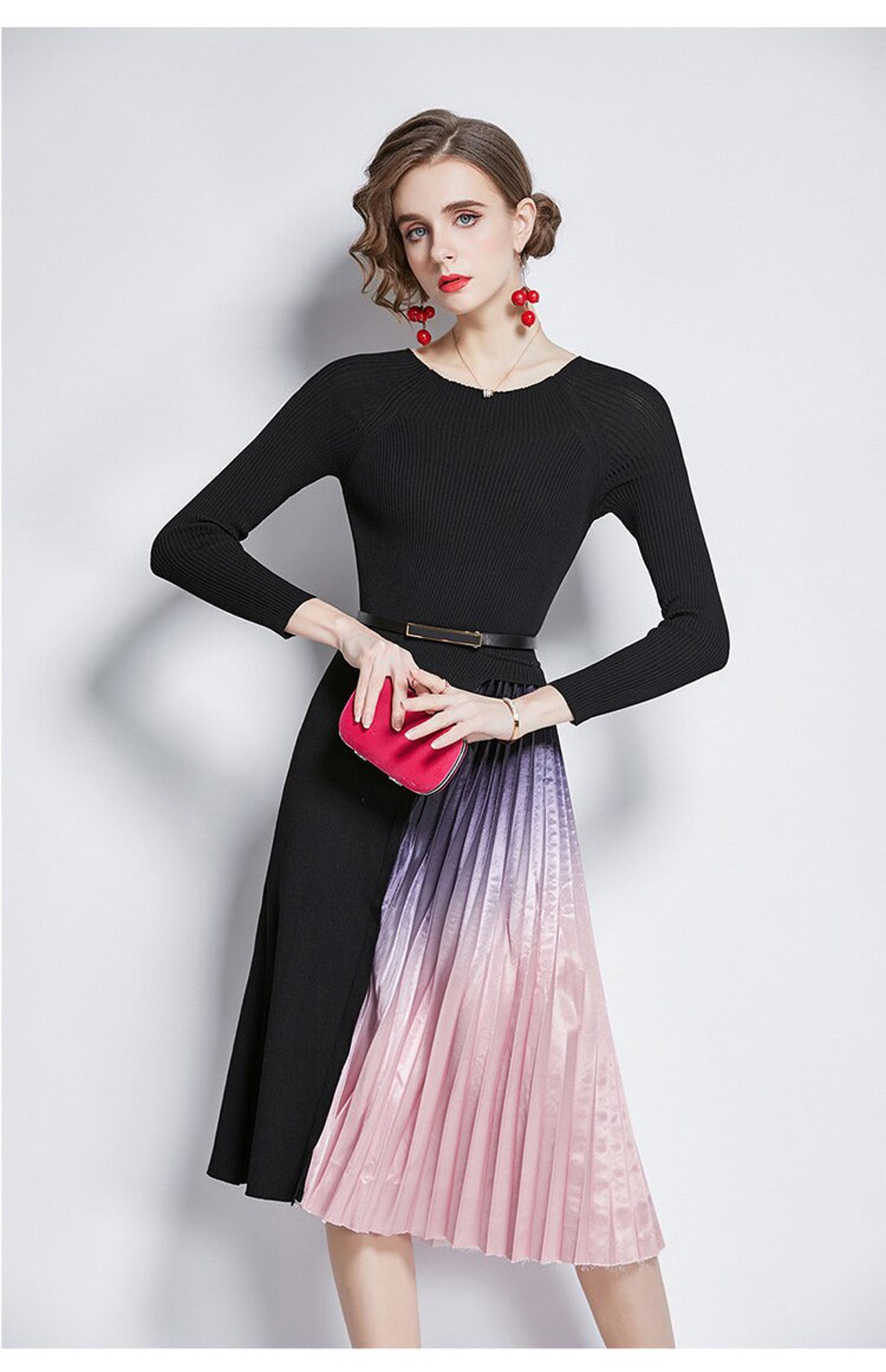 Knit Gradient Pleated Elegant Dress | Etsy