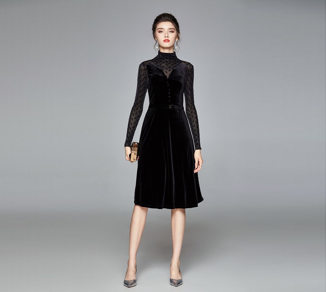 Black Velvet Elegant Dress Etsy
