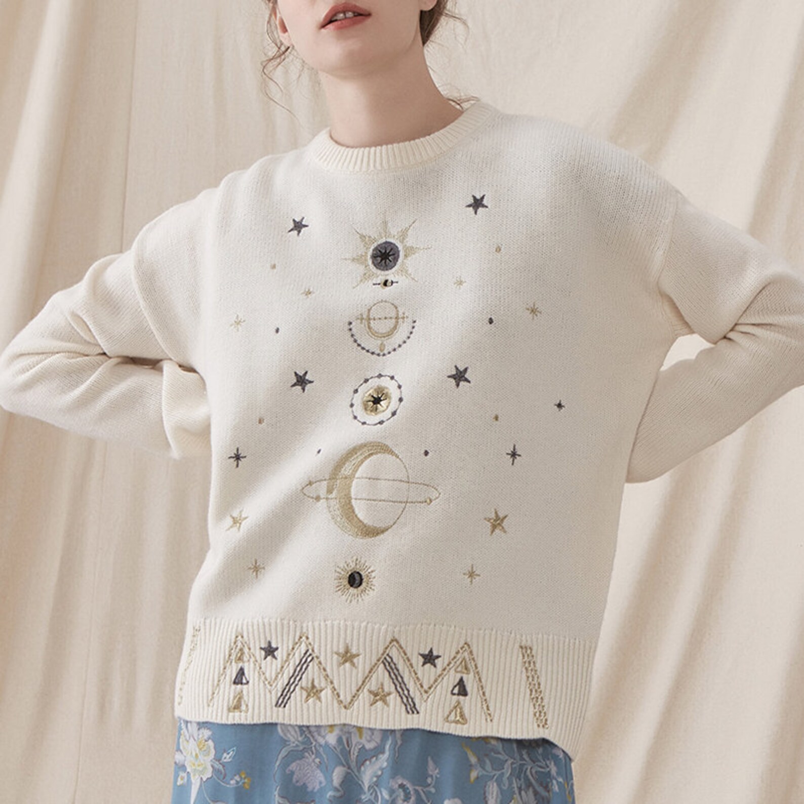 Embroidery Star Moon Sweater Jumper Etsy