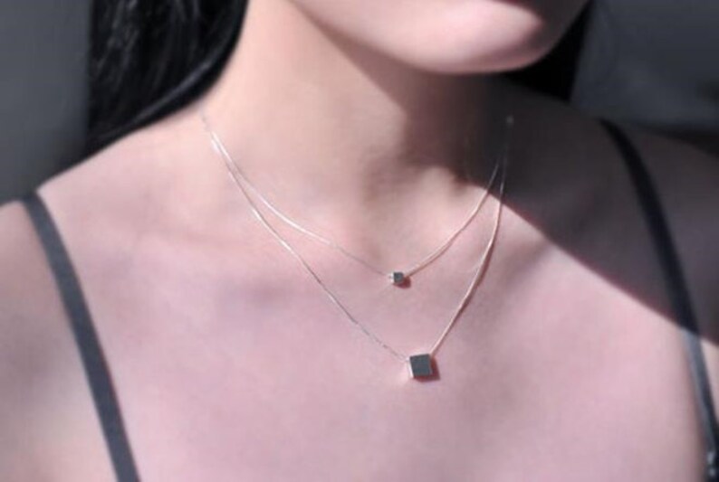 Multilayer Cube Square 925 Sterling Silver Necklace