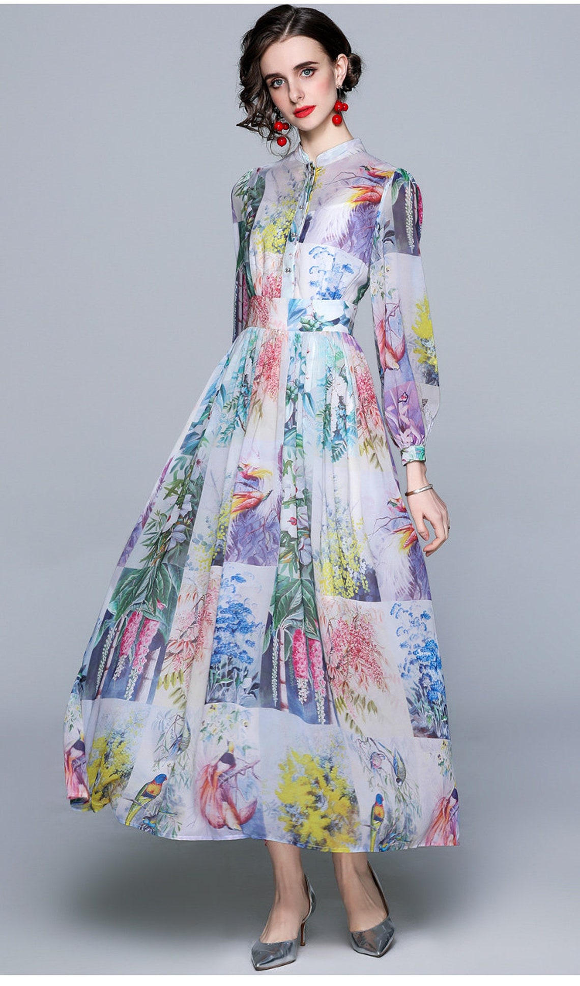 Flower Long Sleeve Elegant Dress | Etsy