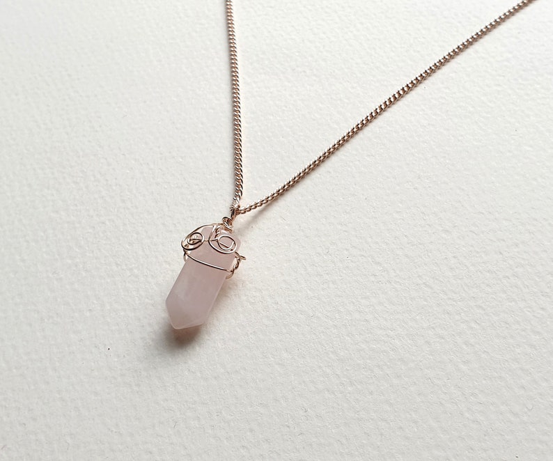 Rose Quartz Pendant Rose Gold Sterling Silver Necklace