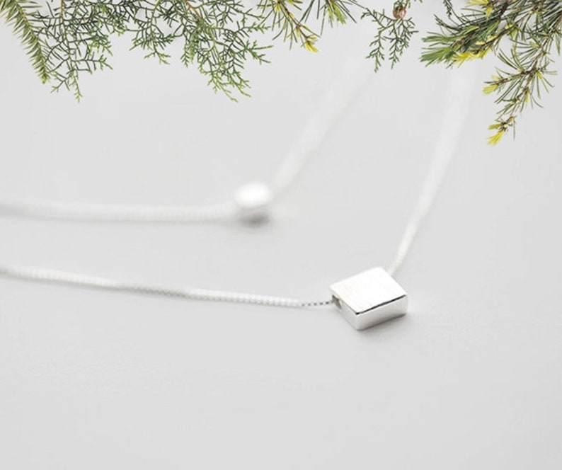 Multilayer Cube Square 925 Sterling Silver Necklace