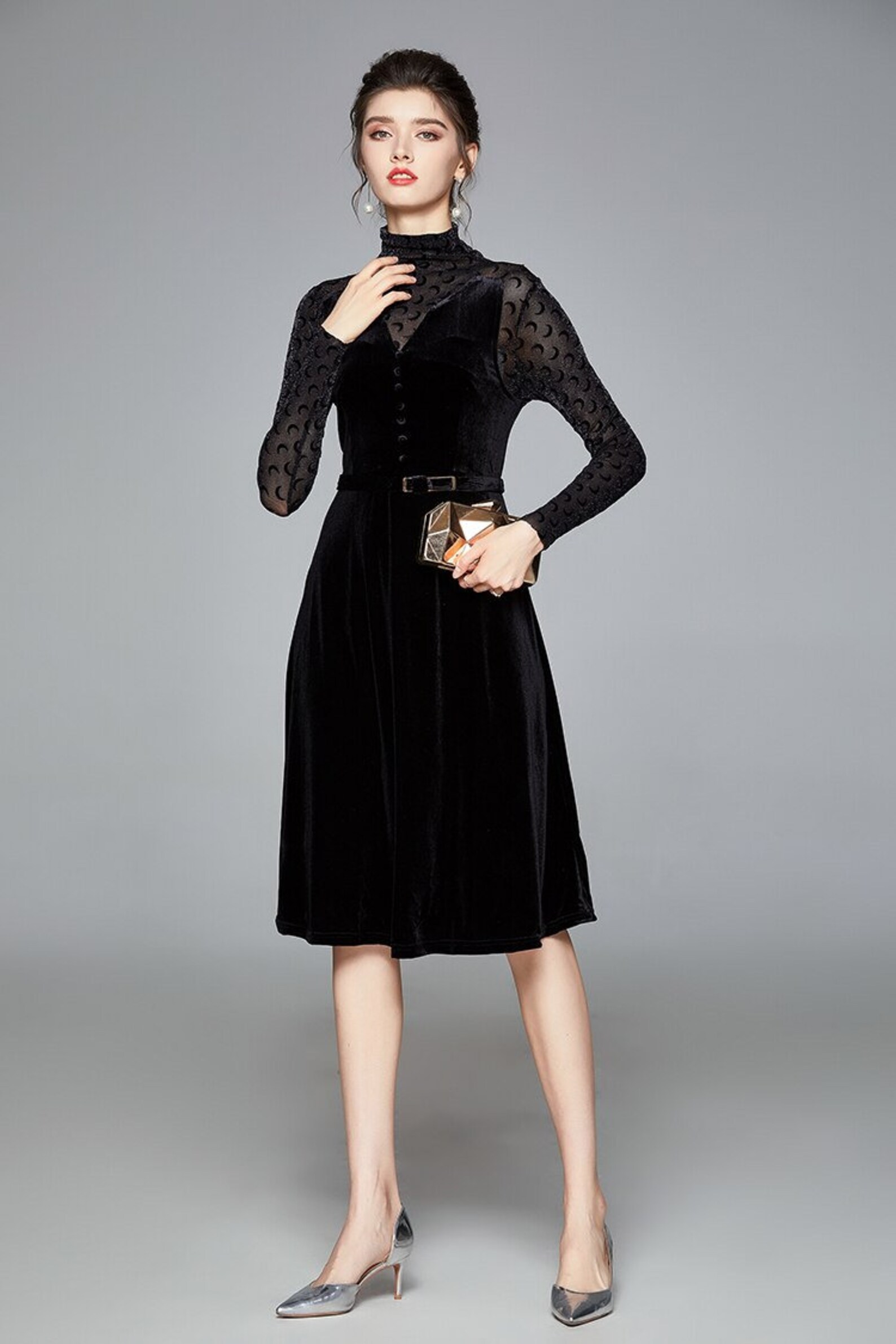 Black Velvet Elegant Dress Etsy