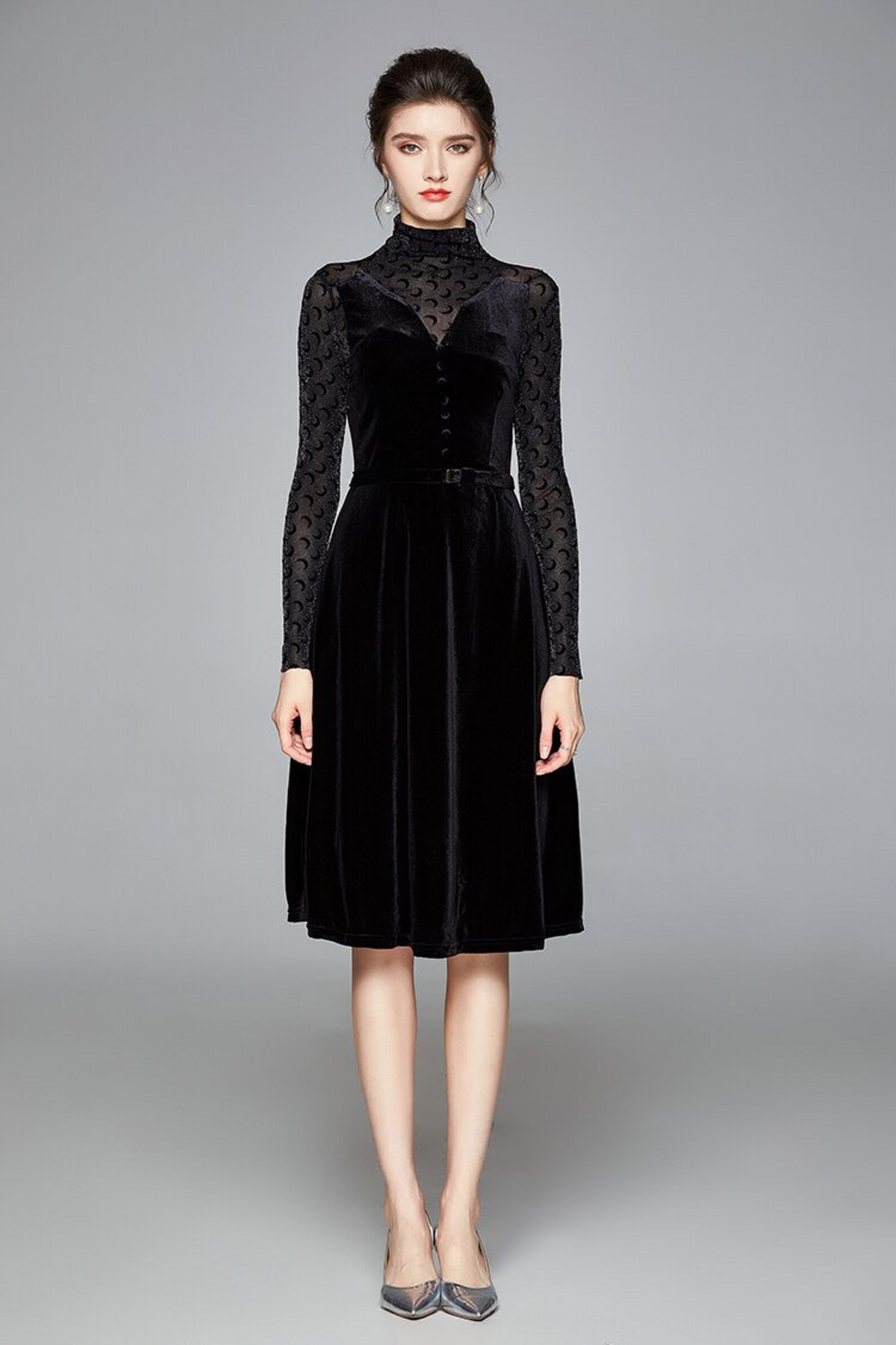 Black Velvet Elegant Dress Etsy