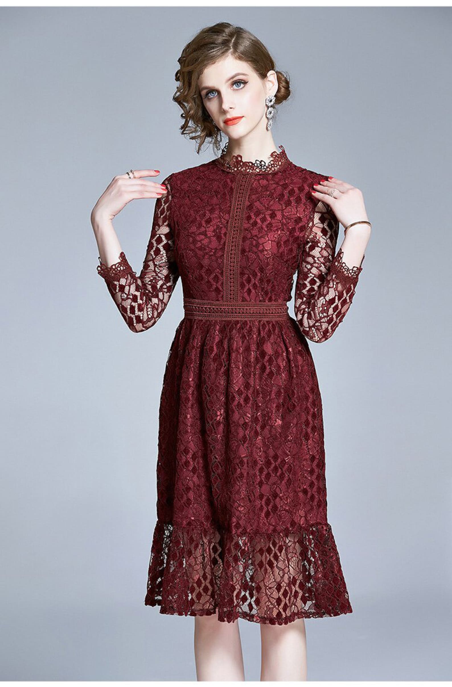 Red Lace Elegant Dress | Etsy