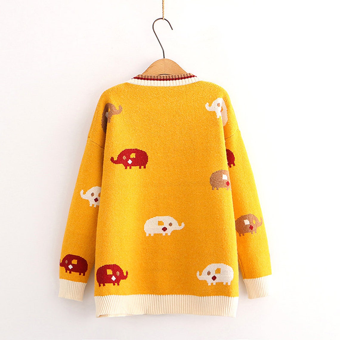 Elephant Sweater Cardigan Long Sleeve Etsy