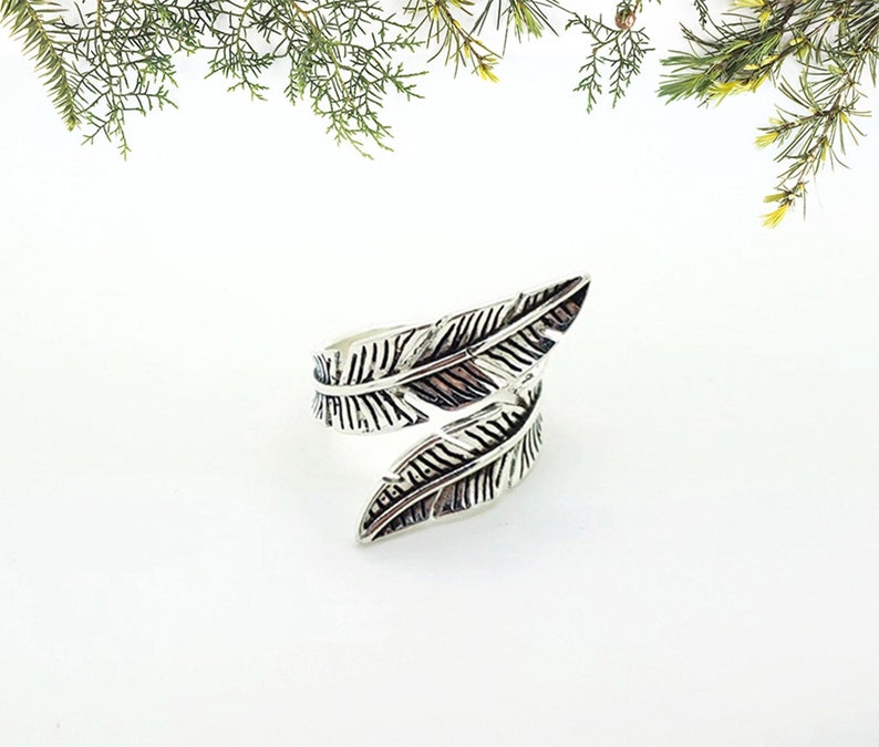 Feather 925 Sterling Silver Adjustable Ring