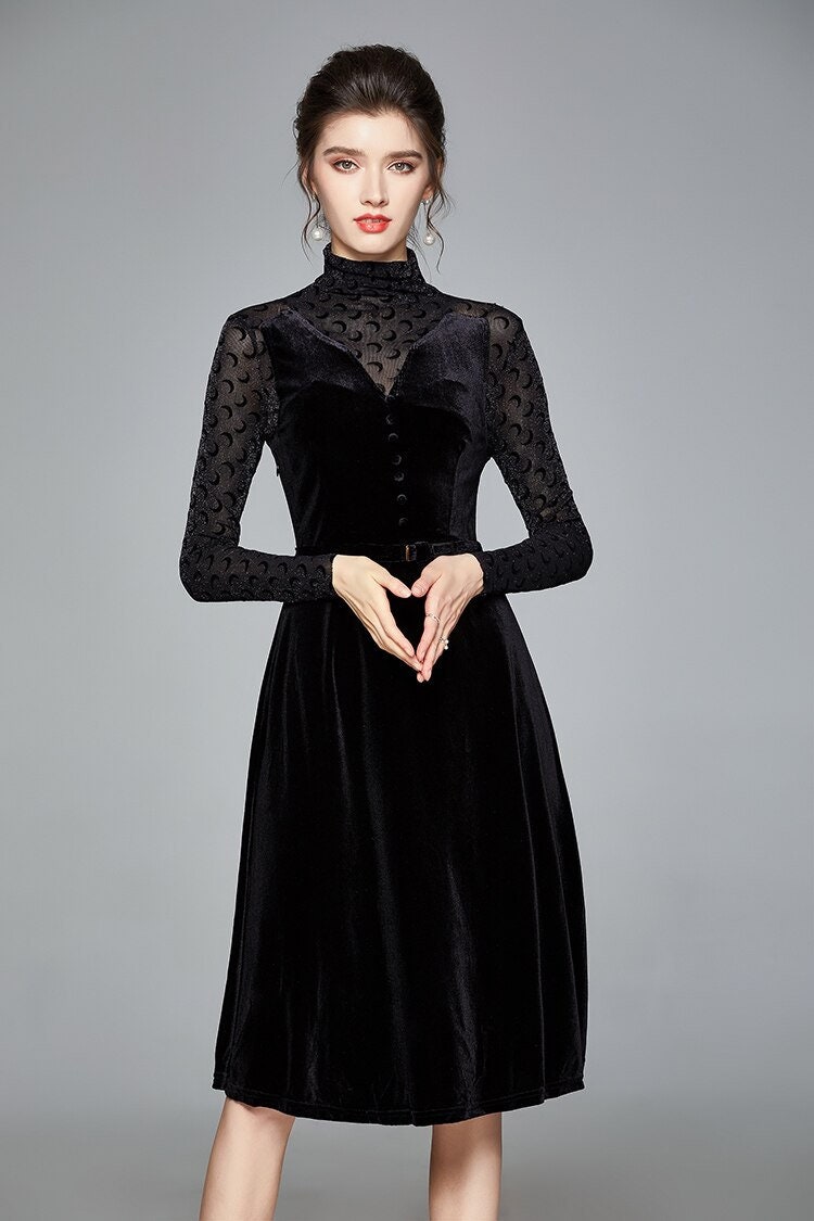 Black Velvet Elegant Dress | Etsy