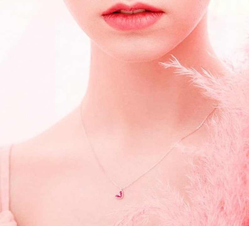 Pink Crystal Heart Sterling Silver Necklace