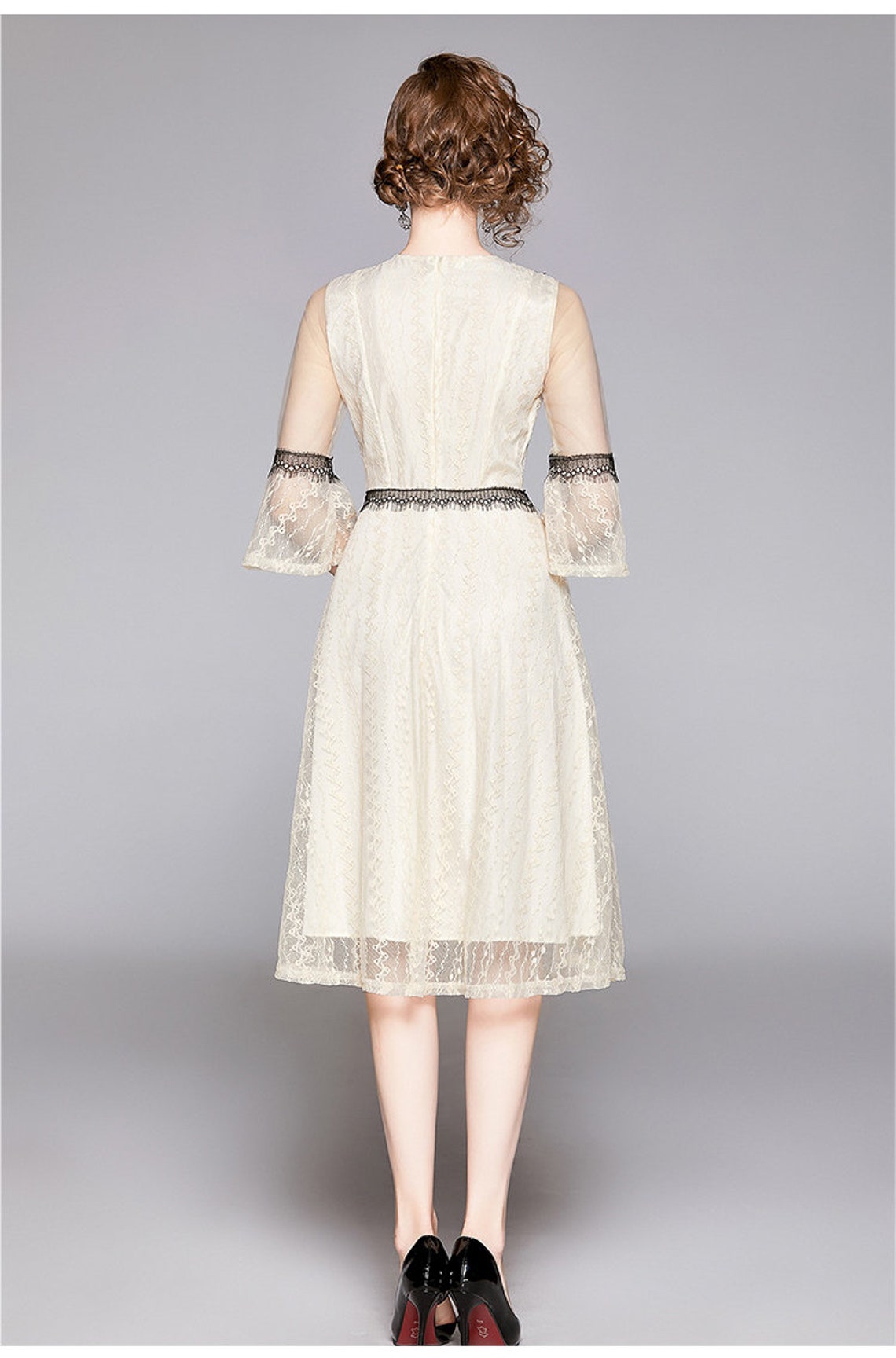 Black Beige Lace Elegant Dress | Etsy