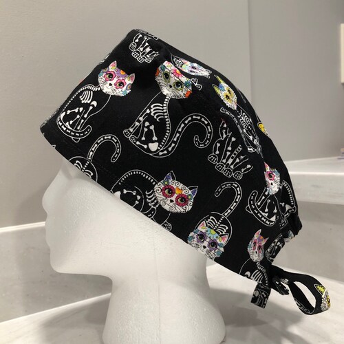 Sugar Skull Skeleton Kitties Scrub Cap 