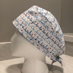 Heartline Pets Scrub Cap, Veterinary Scrub Cap, Vet Tech Scrub Cap, EKG Scrub Cap, in two color choices