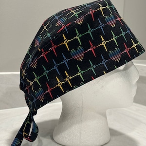 Rainbow Hearts and Rhythm Scrub Cap; Unisex or Ponytail