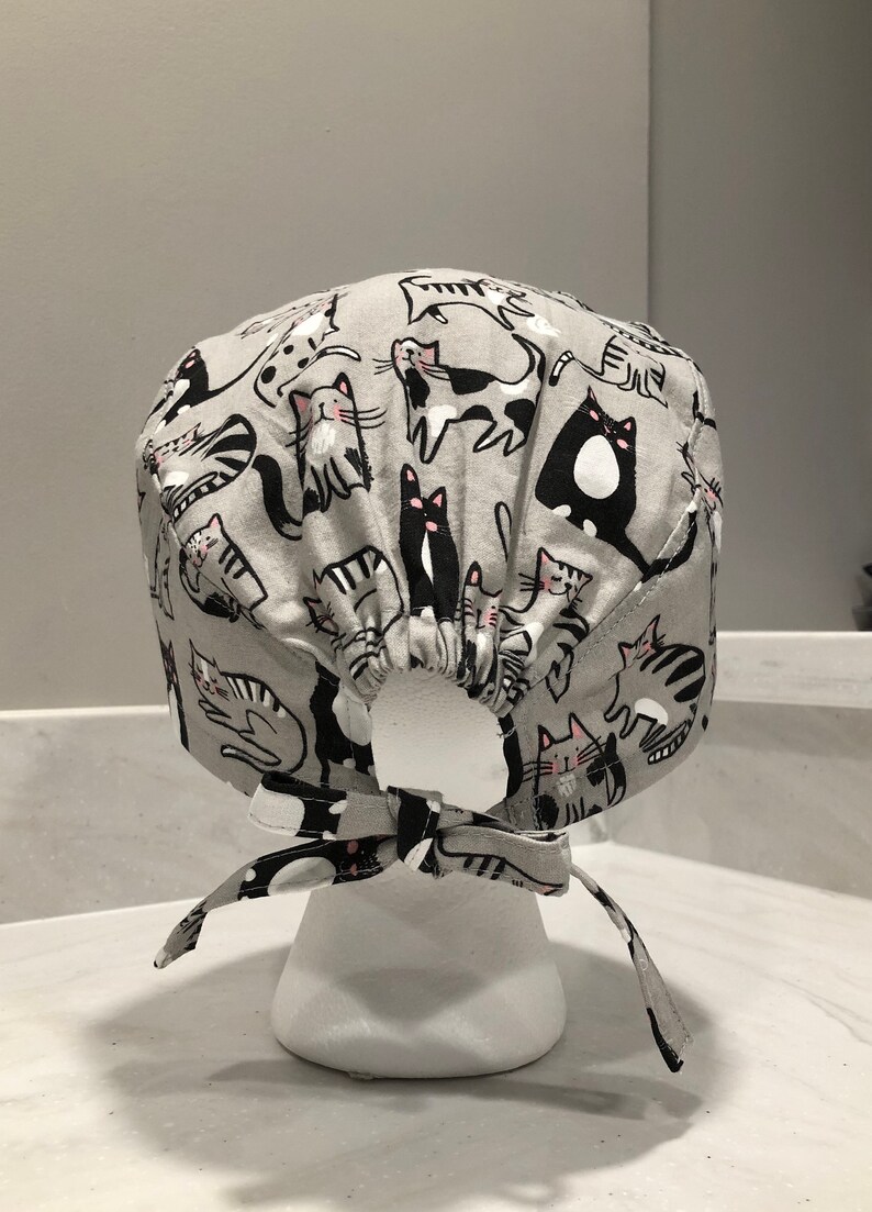 Black and Gray Cats Scrub Cap Cat Print Scrub Cap Veterinary Etsy