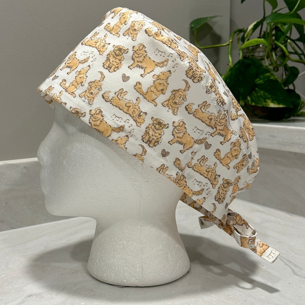 It’s a Golden Life! Unisex OR Ponytail Scrub Cap; Veterinary/Vet Tech Surgical Cap, Unisex OR Ponytail Style
