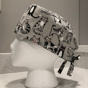 Black and Gray Cats Scrub Cap, Cat Print Scrub Cap, Veterinary Scrub Print, Vet Tech Scrub Cap, Unisex