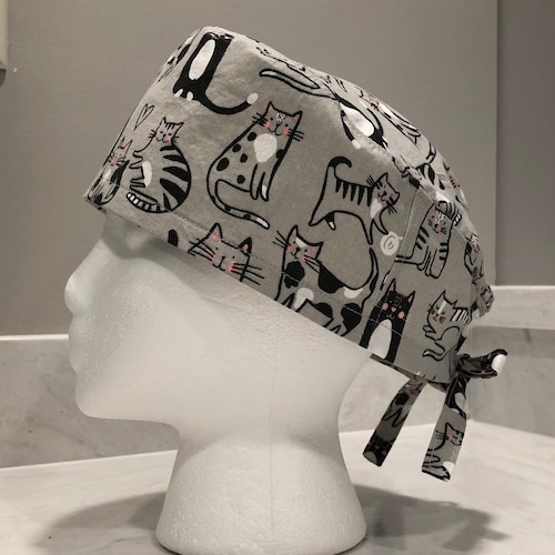 Black and Gray Cats Scrub Cap Cat Print Scrub Cap Veterinary Etsy