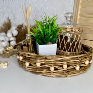Round Tray, Round Basket Tray, Round Wicker Tray, Rustic Tray, Handles Basket Tray, Bread Basket Fruit Basket Serving Tray Basket Decor