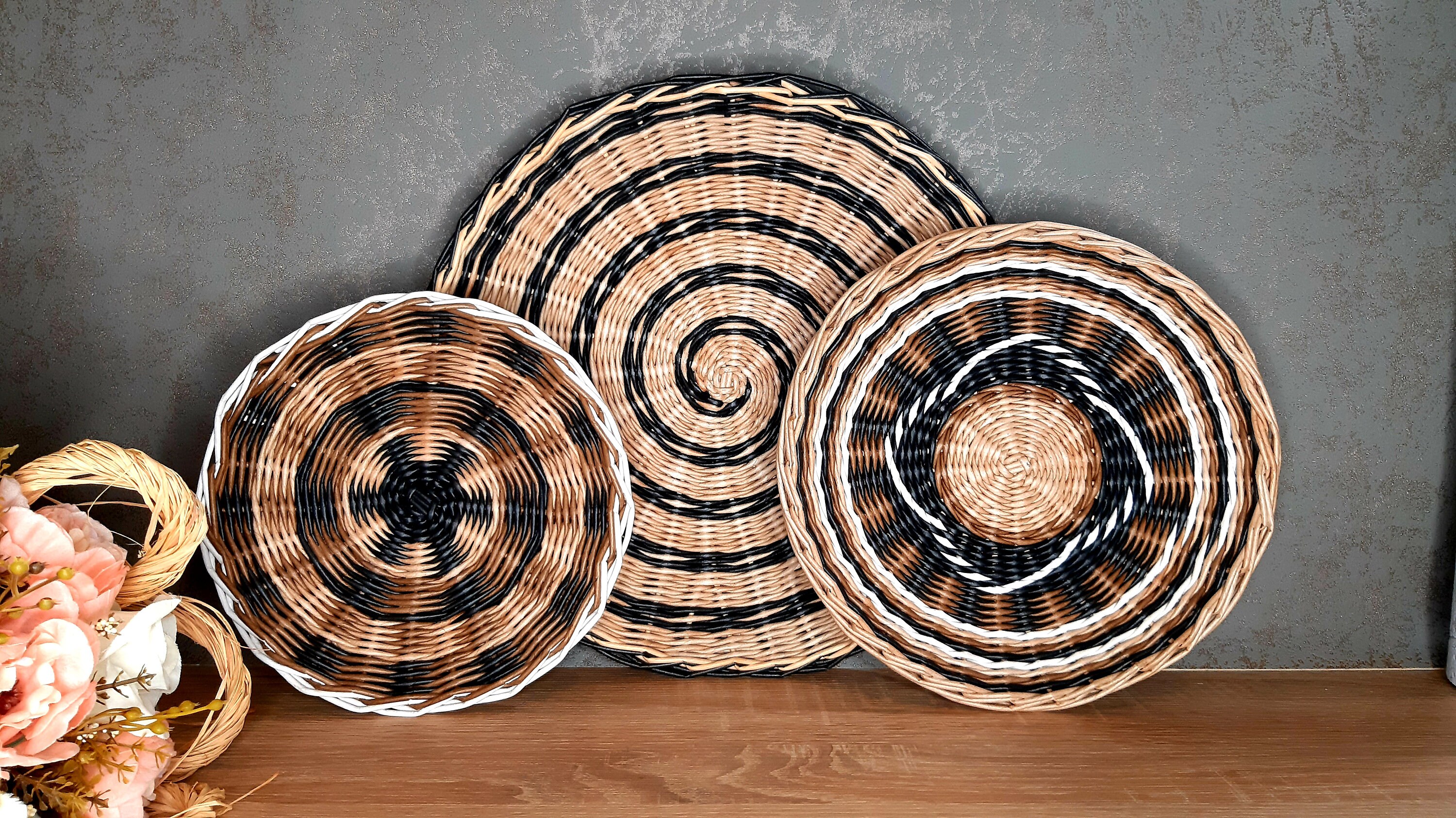 Set of 3 wicker wall baskets wall decor wicker plates on the Etsy