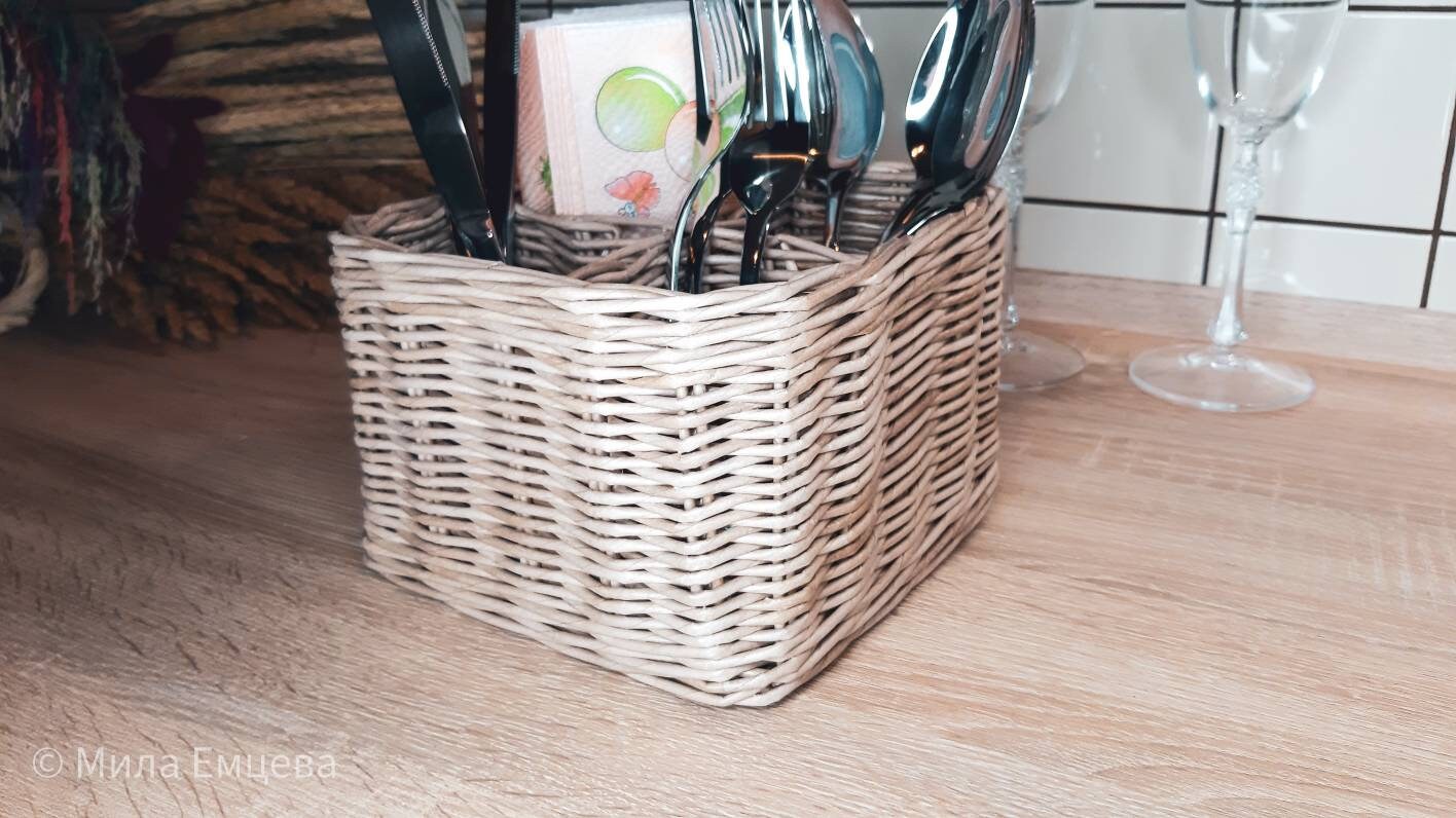 Rattan cutlery holder sturdy wicker basket kitchen Etsy