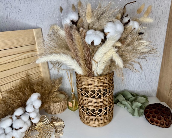 Korbvase für Blumen, Dekovase im Boho-Stil, Vase für Pampas, Bodenkorb für Kunstblumen oder Trockenblumen