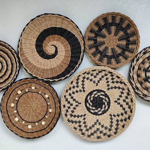 large set of 6 wicker wall baskets, wall art decor, boho wall wicker plates, african baskets, scandinavian decor, woven african dish
