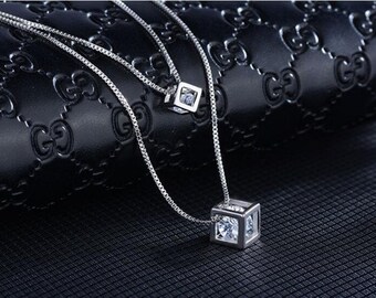 Multilayer Cube Square 925 Sterling Silver Necklace