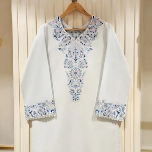 Aghanoor - 刺繍入りローンシャツ - (サイズ-L) インド パキスタン バングラデシュ