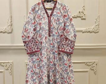 Aghanoor 2 piece - Digital Printed Embroidered Summer Lawn Suit - (Size- Large, Medium) - Maroon Printed