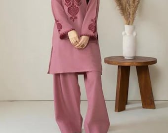 2 piece - Embroidered Farshi Shalwar Suit - Winter Wear - Tea Rose Pink
